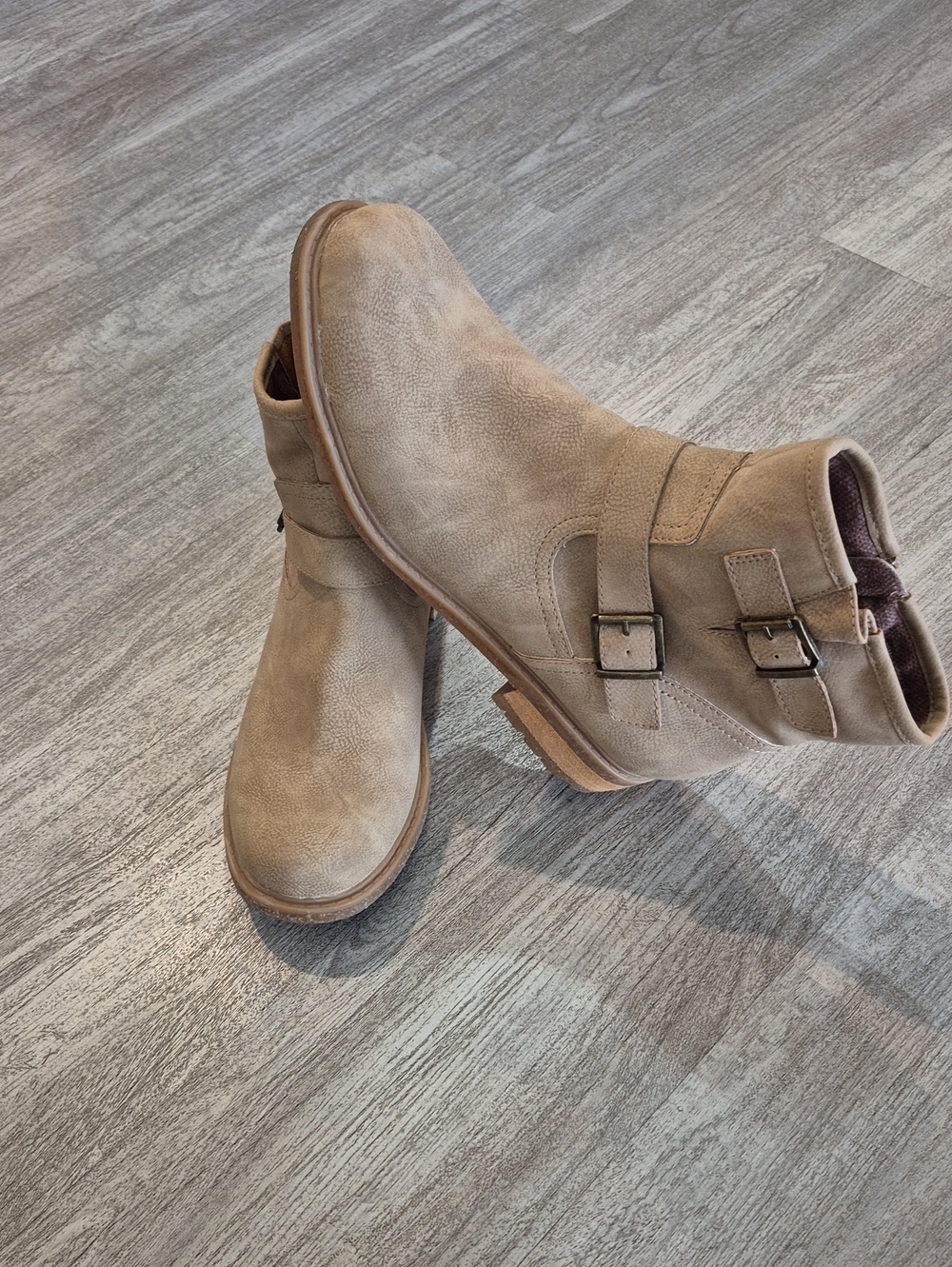 BOC Tan Double-Buckle Ankle Booties